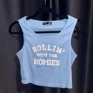 Blue Graphic Crop Top